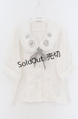 画像1: Amavel / 赤ずきんモチーフ刺繍入り　配色リボンタイ付ブラウス M キナリ O-26-03-16-001-CA-BL-OW-OS