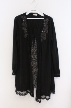 画像1: axes femme / バックレースロングカーディガン  クロ O-26-03-16-042-AX-TO-IG-OS