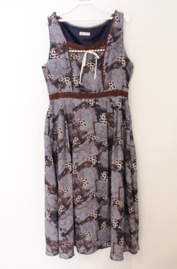 画像1: axes femme / ヴィンテージマップ柄ワンピ M ネイビー O-26-03-16-051-AX-OP-IG-OS