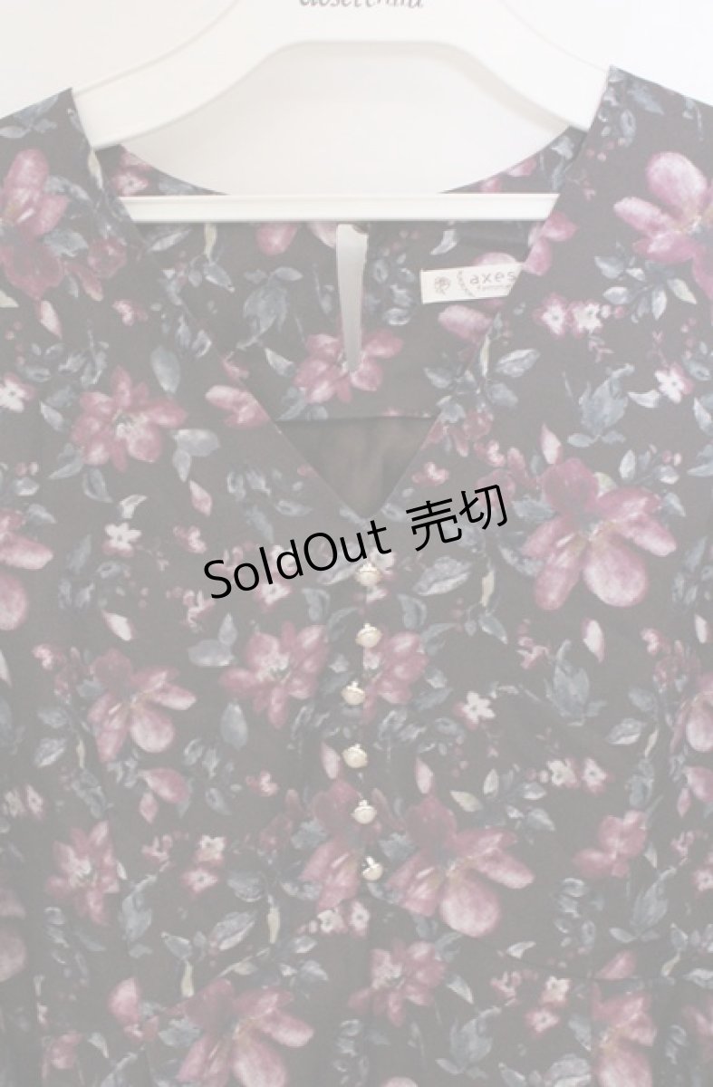 画像2: axes femme / フラワー柄Vネックワンピース M ブラウン O-26-03-16-056-AX-OP-IG-OS (2)