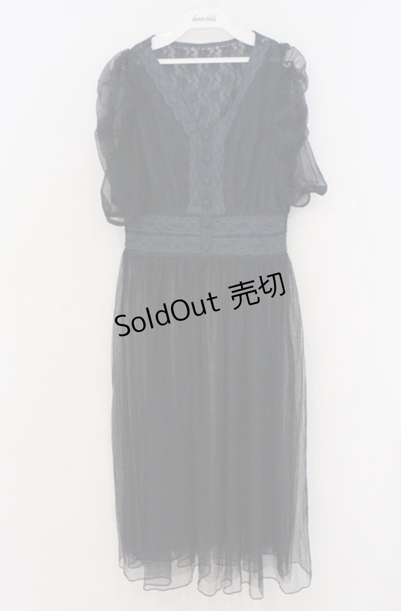 画像1: axes femme NOSTALGIE / マトン袖チュールレースワンピース  ネイビー O-26-03-16-061-AX-OP-IG-OS (1)