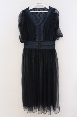 画像1: axes femme NOSTALGIE / マトン袖チュールレースワンピース  ネイビー O-26-03-16-061-AX-OP-IG-OS