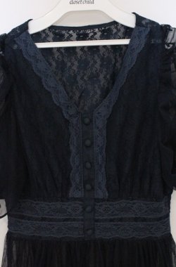 画像2: axes femme NOSTALGIE / マトン袖チュールレースワンピース  ネイビー O-26-03-16-061-AX-OP-IG-OS