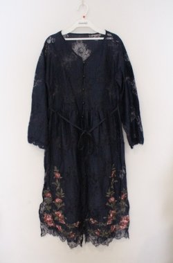 画像1: axes femme NOSTALGIE / 裾刺繍ガウンワンピーズン M ネイビー O-26-03-16-064-AX-TO-IG-OS