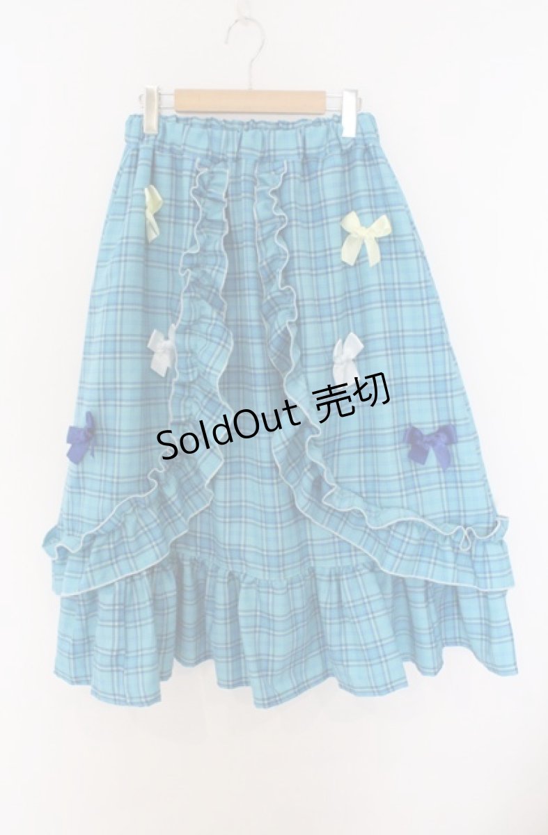 画像1: Nile Perch / リボン配色チェックスカート  アオ O-26-03-16-094-LO-SK-OW-OS (1)