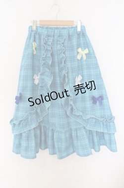 画像1: Nile Perch / リボン配色チェックスカート  アオ O-26-03-16-094-LO-SK-OW-OS