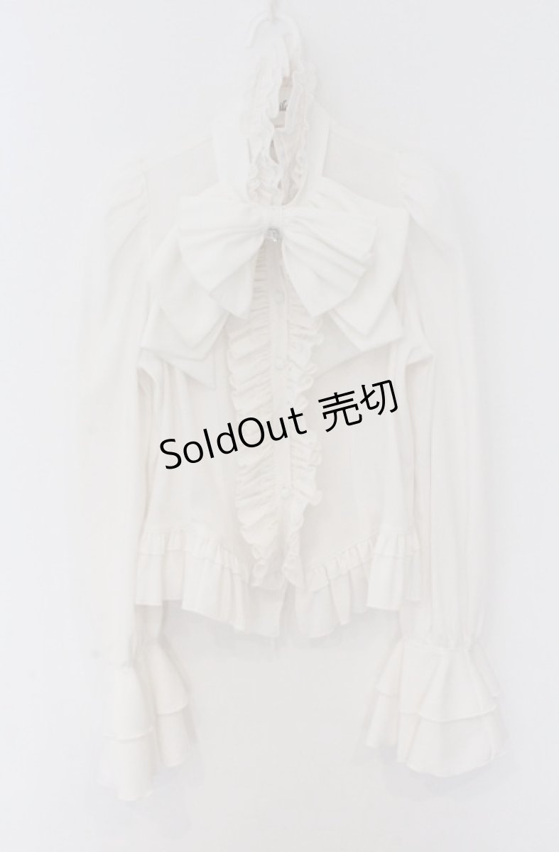 画像1: MARBLE / カメオ付きリボンタイフリルブラウス  ホワイト O-26-03-16-098-GO-BL-OW-OS (1)