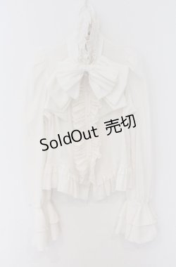 画像1: MARBLE / カメオ付きリボンタイフリルブラウス  ホワイト O-26-03-16-098-GO-BL-OW-OS