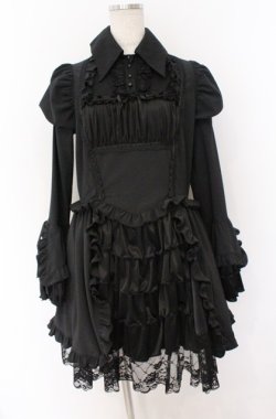 画像1: MARBLE / ブラウス＆スカートセットアップ風全身コーディネートワンピース  ブラック O-26-03-16-103-GO-OP-OW-OS