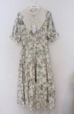 画像1: m petit by misako / TT*AMトワルドジュイワンピース L アイボリー×グリーン O-26-03-16-027-LO-OP-OW-OS (1)