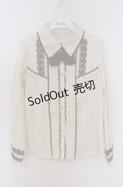 画像1: axes femme / タイ付きジャガードブラウス M キナリ O-26-03-16-004-AX-BL-OW-OS