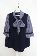 axes femme / 花柄ボリュームリボン付きブラウス  ネイビー×ブルー O-26-03-18-037-AX-BL-IG-OS