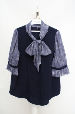 画像1: axes femme / 花柄ボリュームリボン付きブラウス  ネイビー×ブルー O-26-03-18-037-AX-BL-IG-OS