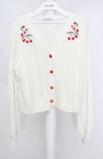 画像1: axes femme POETIQUE / チェリー刺繍ニットカーディガン M オフシロ O-26-03-18-004-AX-TO-IG-OS (1)