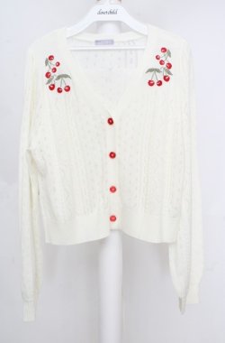 画像1: axes femme POETIQUE / チェリー刺繍ニットカーディガン M オフシロ O-26-03-18-004-AX-TO-IG-OS