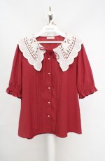 画像1: axes femme / バラ刺繍襟ブラウス F アカ×オフシロ O-26-03-18-042-AX-BL-IG-OS (1)