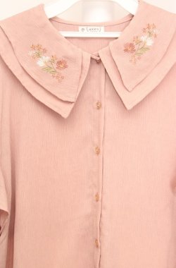 画像2: axes femme / 刺繍チュニックブラウス M ピンクベージュ O-26-03-18-050-AX-TO-IG-OS