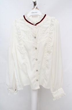 画像1: axes femme POETIQUE / ベロアリボンハイネック長袖ブラウス M オフシロ O-26-03-18-054-AX-JA-IG-OS