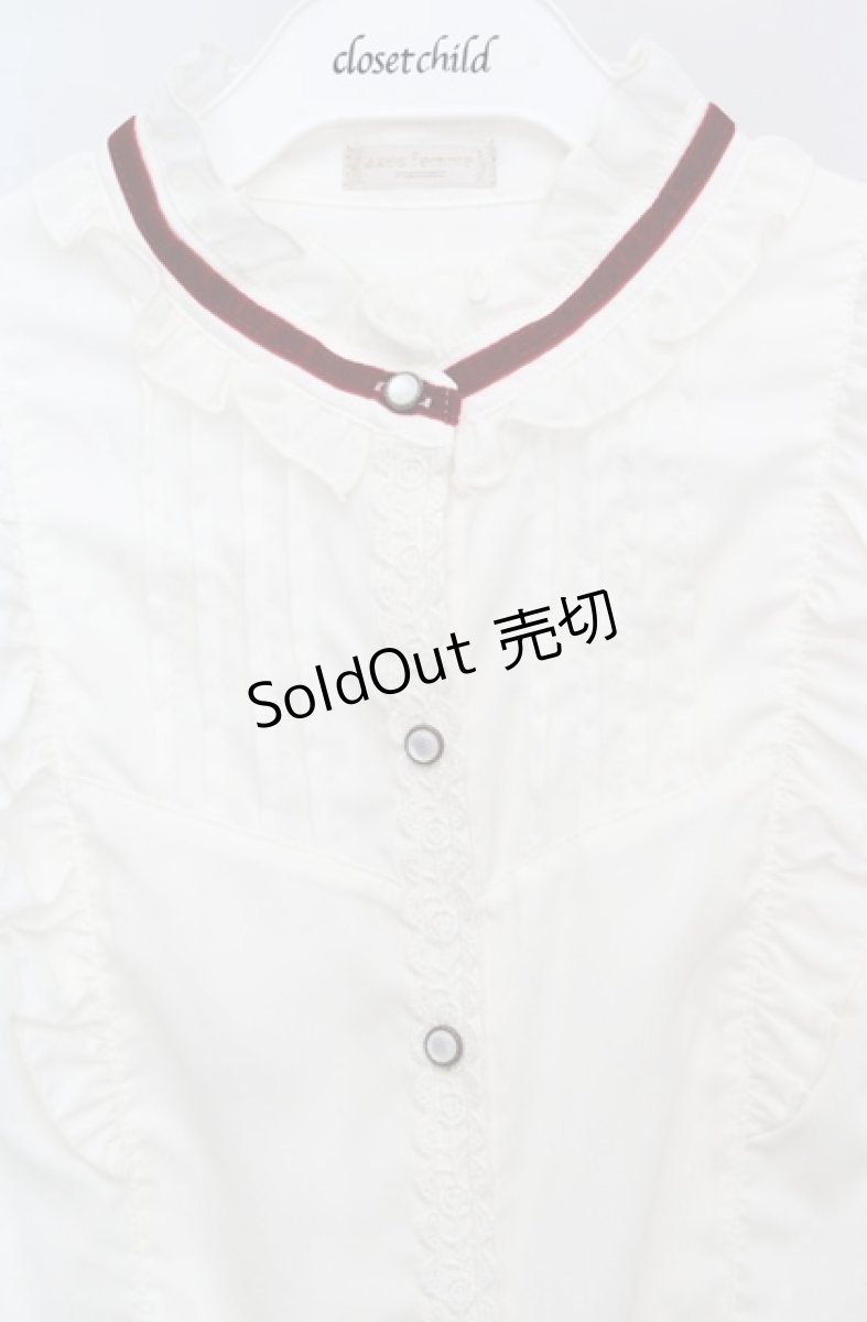 画像2: axes femme POETIQUE / ベロアリボンハイネック長袖ブラウス M オフシロ O-26-03-18-054-AX-JA-IG-OS (2)
