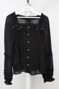 axes femme kawaii / フリルブラウス M クロ O-26-03-18-057-AX-BL-IG-OS