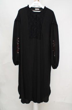 画像1: axes femme / チャイナ釦ロングシャツワンピース M クロ O-26-03-18-066-AX-OP-IG-OS