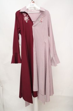 画像1: axes femme / 薔薇刺繍バイカラーワンピース  アカ O-26-03-18-071-AX-OP-IG-OS