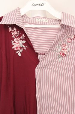 画像2: axes femme / 薔薇刺繍バイカラーワンピース  アカ O-26-03-18-071-AX-OP-IG-OS