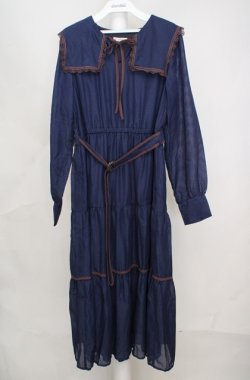 画像1: axes femme / セーラー襟ティアードワンピース  ネイビー O-26-03-18-073-AX-OP-IG-OS