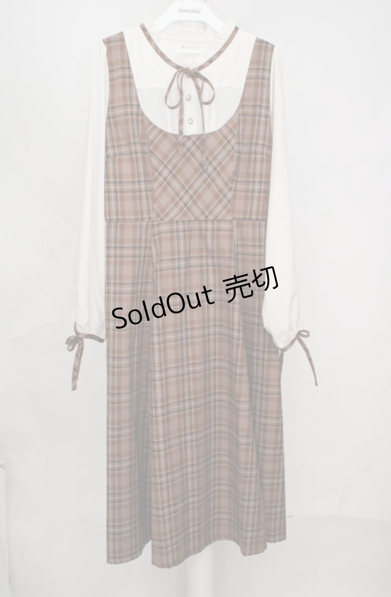 画像1: axes femme / チェック柄ドッキングワンピース F ブラウン×オフシロ O-26-03-18-076-AX-OP-IG-OS (1)