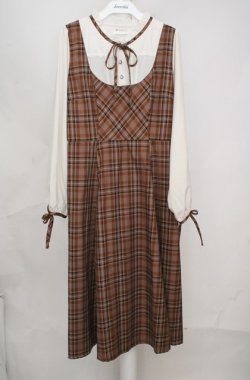 画像1: axes femme / チェック柄ドッキングワンピース F ブラウン×オフシロ O-26-03-18-076-AX-OP-IG-OS