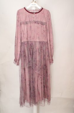画像1: axes femme / スイートピー柄チュールワンピース M ピンク O-26-03-18-078-AX-OP-IG-OS