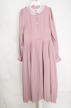 画像1: m petit by misako / AM*レースエリプリーツワンピース L ピンク O-26-03-18-088-LO-OP-IG-OS