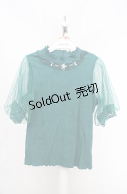 画像1: axes femme / ビジュー付チュール袖トップス M グリーン O-26-03-18-011-AX-TO-IG-OS