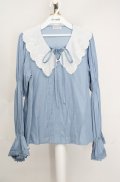 axes femme / ビッグ襟ブラウス  サックス×シロ O-26-03-18-002-AX-BL-IG-OS