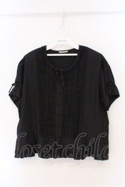 画像1: INGEBORG / グログランリボンパフブラウス  クロ O-26-03-19-038-LO-BL-IG-OS