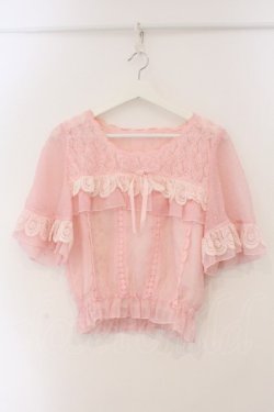 画像1: Bon24Hiz / 巻きバラ切り替えシフォントップス  ピンク O-26-03-19-045-LO-TO-OW-OS