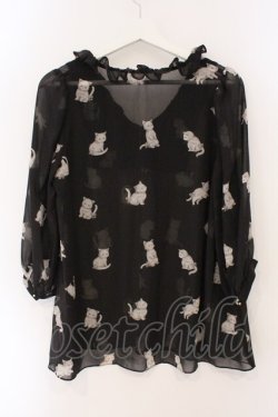 画像3: Franche Lippee / ねこptシフォンチュニック M クロ O-26-03-19-046-LO-TO-OW-OS