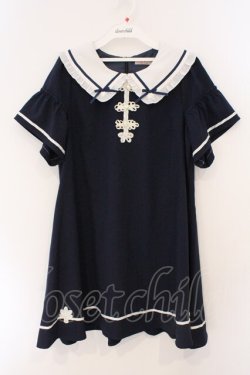 画像1: Amavel / チャイナモチーフ付フレア袖ワンピース F ネイビー O-26-03-19-048-CA-OP-OW-OS