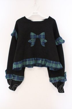 画像1: Chalmiere / リボンワッペンショート丈プル M クロ×グリーン O-26-03-19-007-0-TO-OW-OS