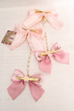 画像2: Amavel / パールチェーン付リボンクリップ  ピンク O-26-03-19-1039-CA-AC-IG-OS