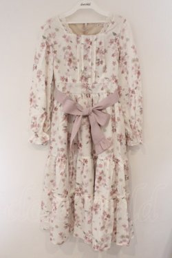 画像1: axes femme / 桜柄ティアードワンピース M キナリ O-26-03-19-065-AX-OP-OW-OS