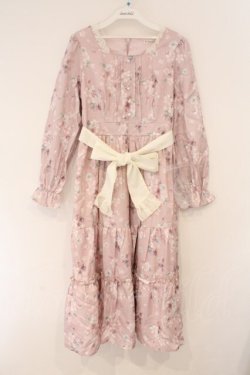 画像1: axes femme / 桜柄ティアードワンピース M ピンク O-26-03-19-066-AX-OP-OW-OS
