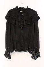 画像1: alcali / フロッキードットダブルフリルブラウス  クロ O-26-03-19-087-LO-BL-OW-OS (1)