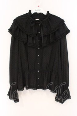 画像1: alcali / フロッキードットダブルフリルブラウス  クロ O-26-03-19-087-LO-BL-OW-OS