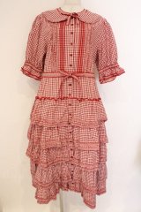 alcali / alcali × misako aoki/コットンギンガム前あきワンピース  アカ O-26-03-19-090-LO-OP-OW-OS