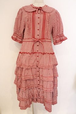 画像1: alcali / alcali × misako aoki/コットンギンガム前あきワンピース  アカ O-26-03-19-090-LO-OP-OW-OS