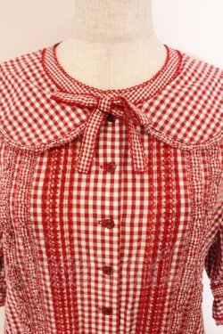 画像2: alcali / alcali × misako aoki/コットンギンガム前あきワンピース  アカ O-26-03-19-090-LO-OP-OW-OS