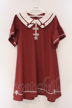 画像1: Amavel / チャイナモチーフ付フレア袖ワンピース F アカ O-26-03-19-016-CA-OP-OW-OS