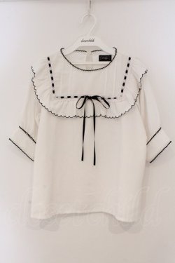 画像1: evelyn / はしごレースプルブラウス  シロ×クロ O-26-03-19-020-LO-BL-OW-OS