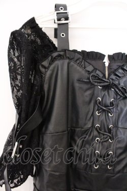 画像2: Jamie エーエヌケー / 袖レースドッキング合皮ワンピース M クロ O-26-03-21-046-LO-OP-OW-OS